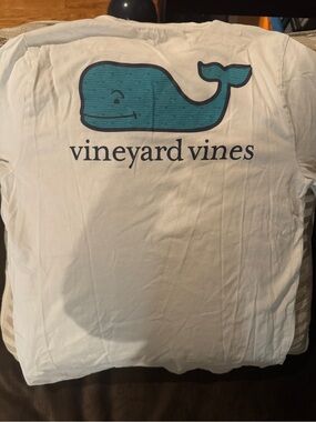 Vineyard Vines White Tee with Teal Whale and Navy Logo -Size Boys Large